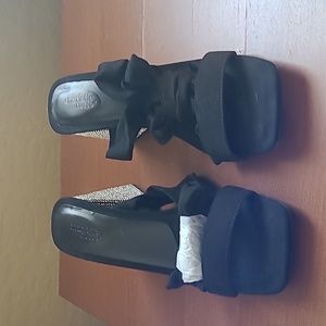 Charlotte Russe... Black ankle tie shoe with Silver Sequins heels size 9